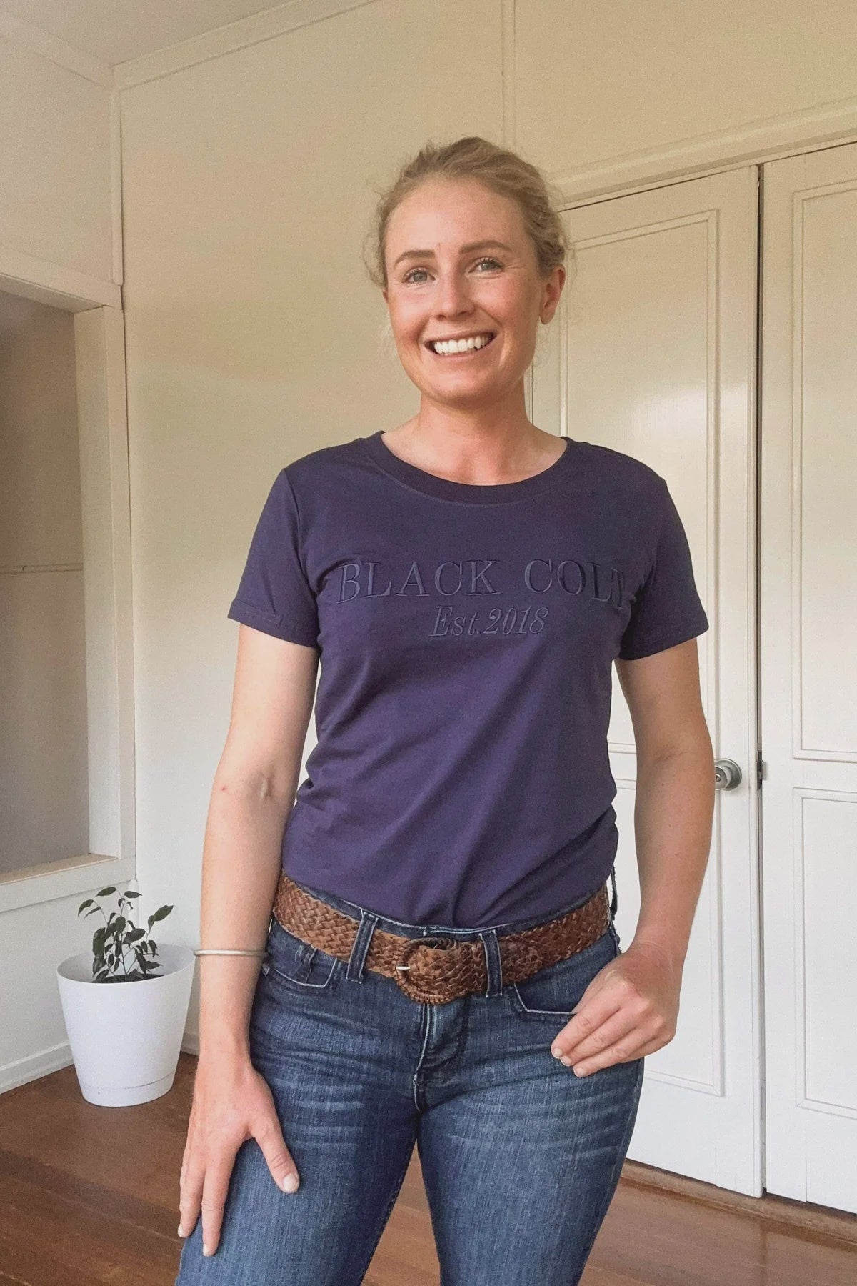 Ladies Black Colt Embroidered Tee Tshirt - Navy (7335971946573)
