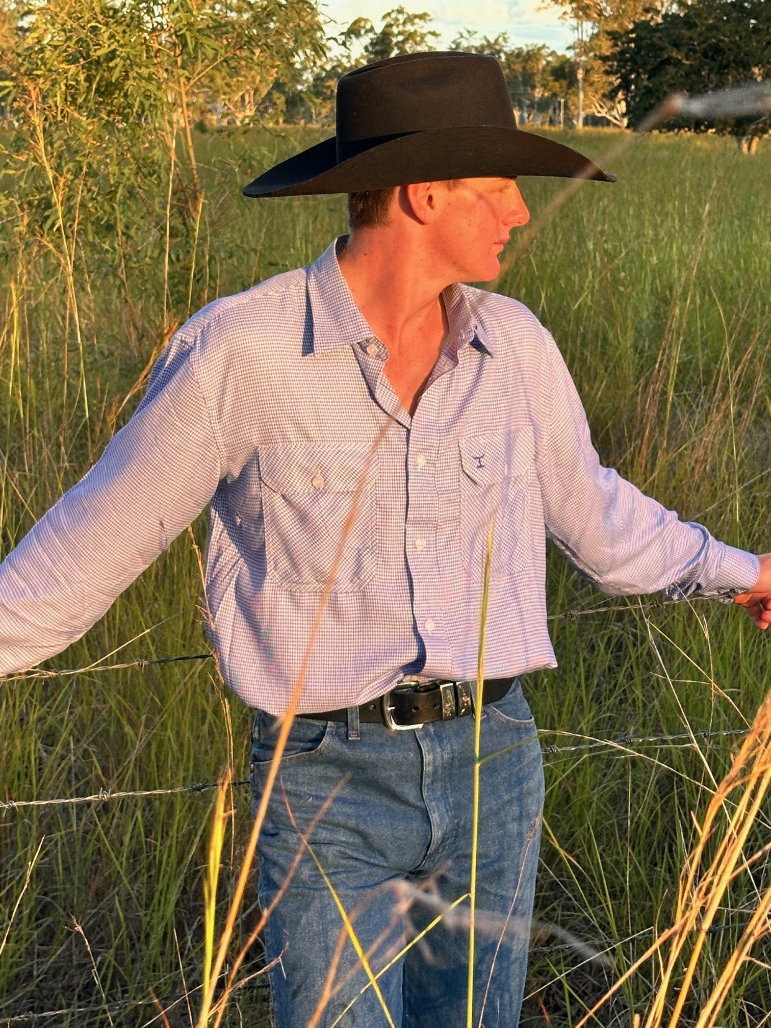 Mens Just Country Evan Bamboo Blend Workshirt - Blue Houndstooth (7441632002125)