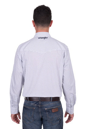 Mens Wrangler Brent LS Shirt - White / Navy (7554370076749)