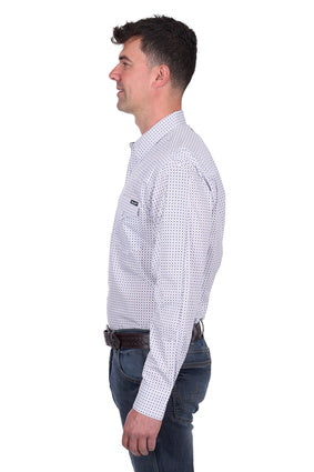 Mens Wrangler Brent LS Shirt - White / Navy (7554370076749)