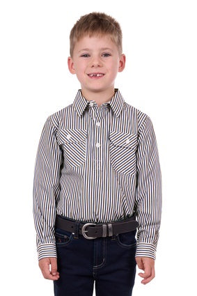 Kids Hard Slog Cane Half Button LS Shirt - Navy / Tan (7336732229709)