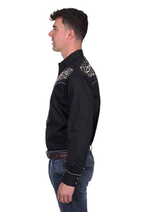 Mens Wrangler Carlos Embroidered LS Shirt - Black (7554373713997)
