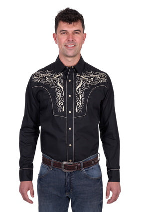 Mens Wrangler Carlos Embroidered LS Shirt - Black (7554373713997)