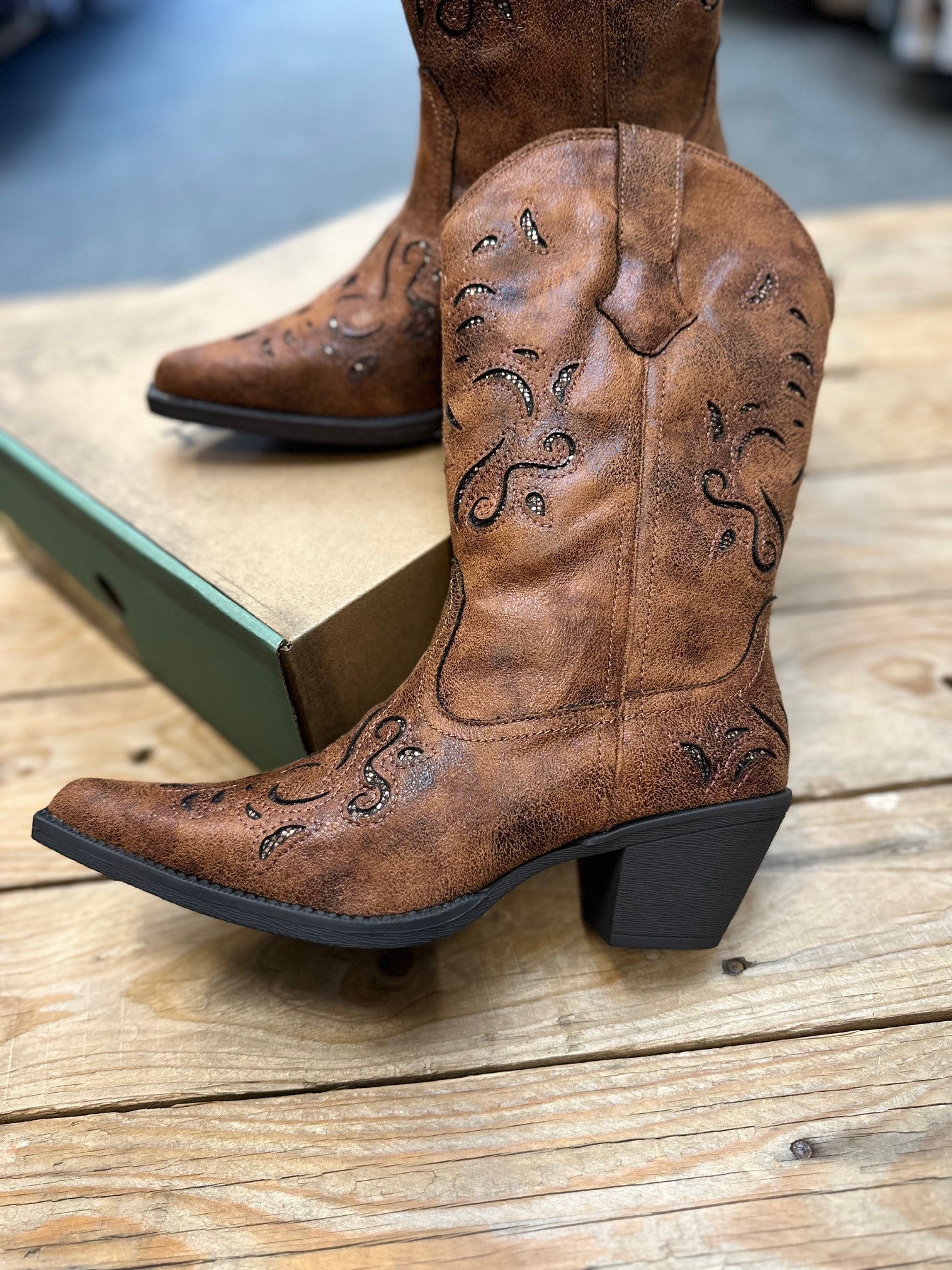 Womens Roper Chloe Boot - Tan / Bronze Glitter Underlay (7301388599373)