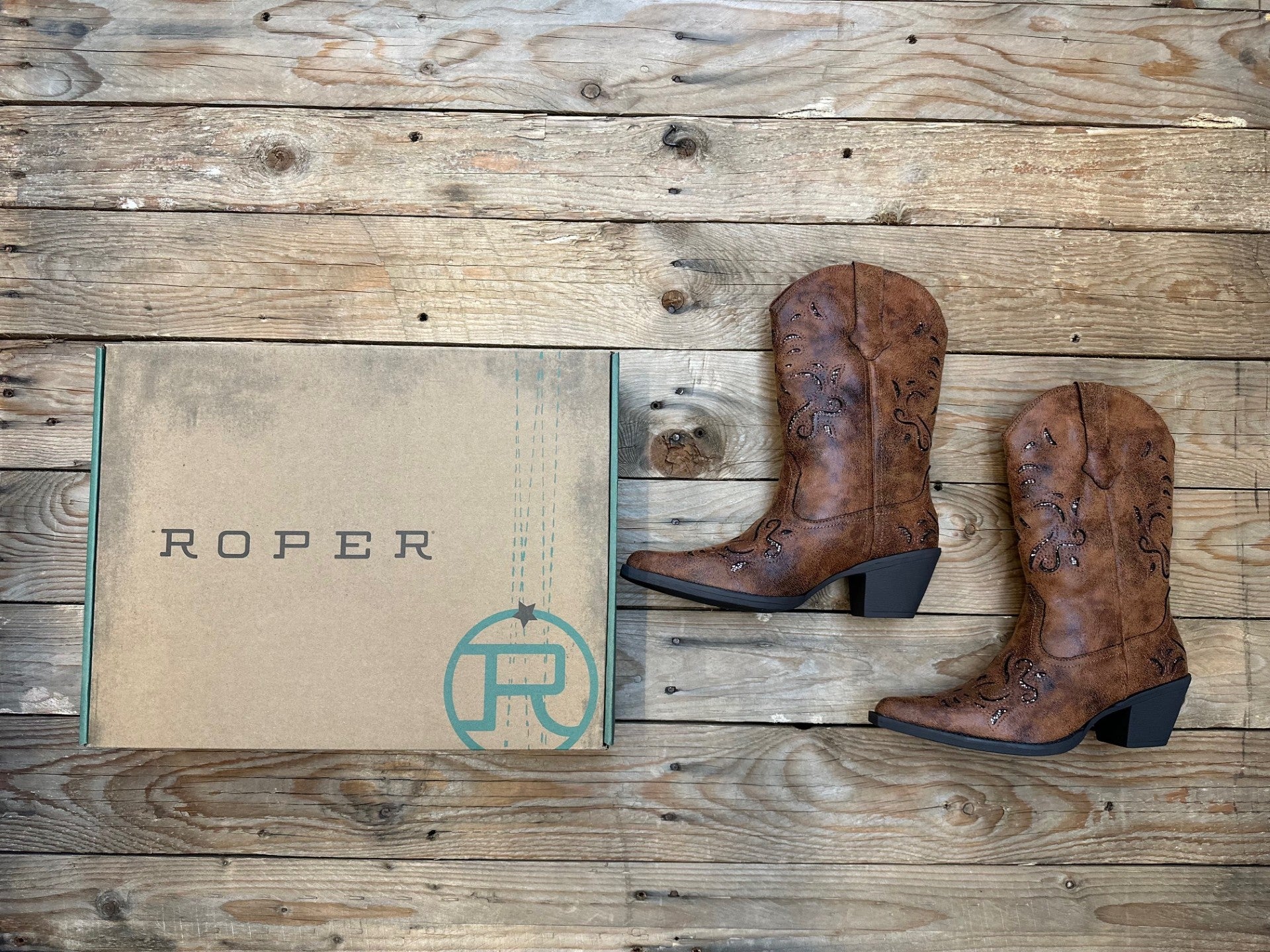 Womens Roper Chloe Boot - Tan / Bronze Glitter Underlay (7301388599373)