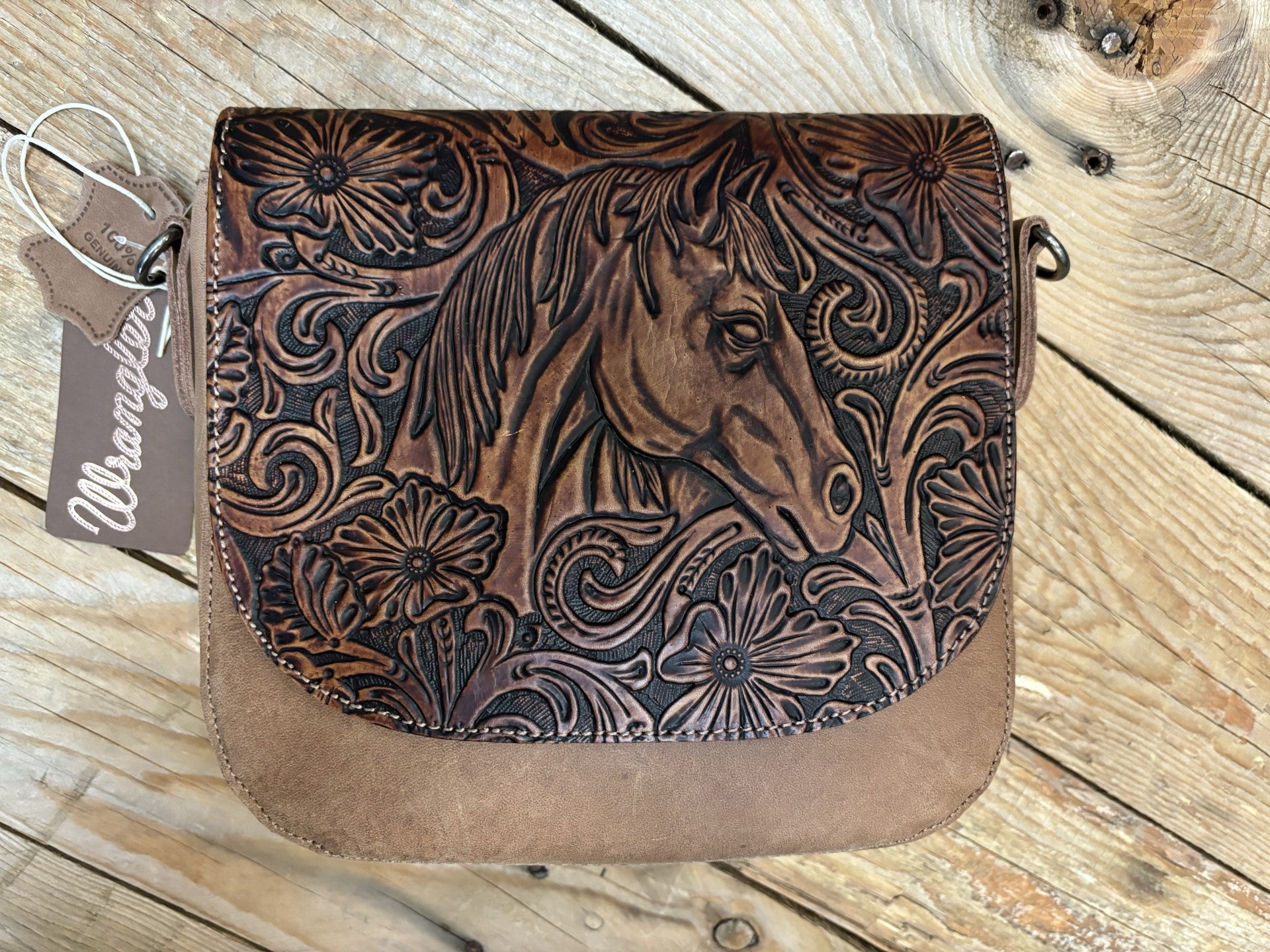 Wrangler Clara Tooled Horse Bag - Tan (7022141702221)