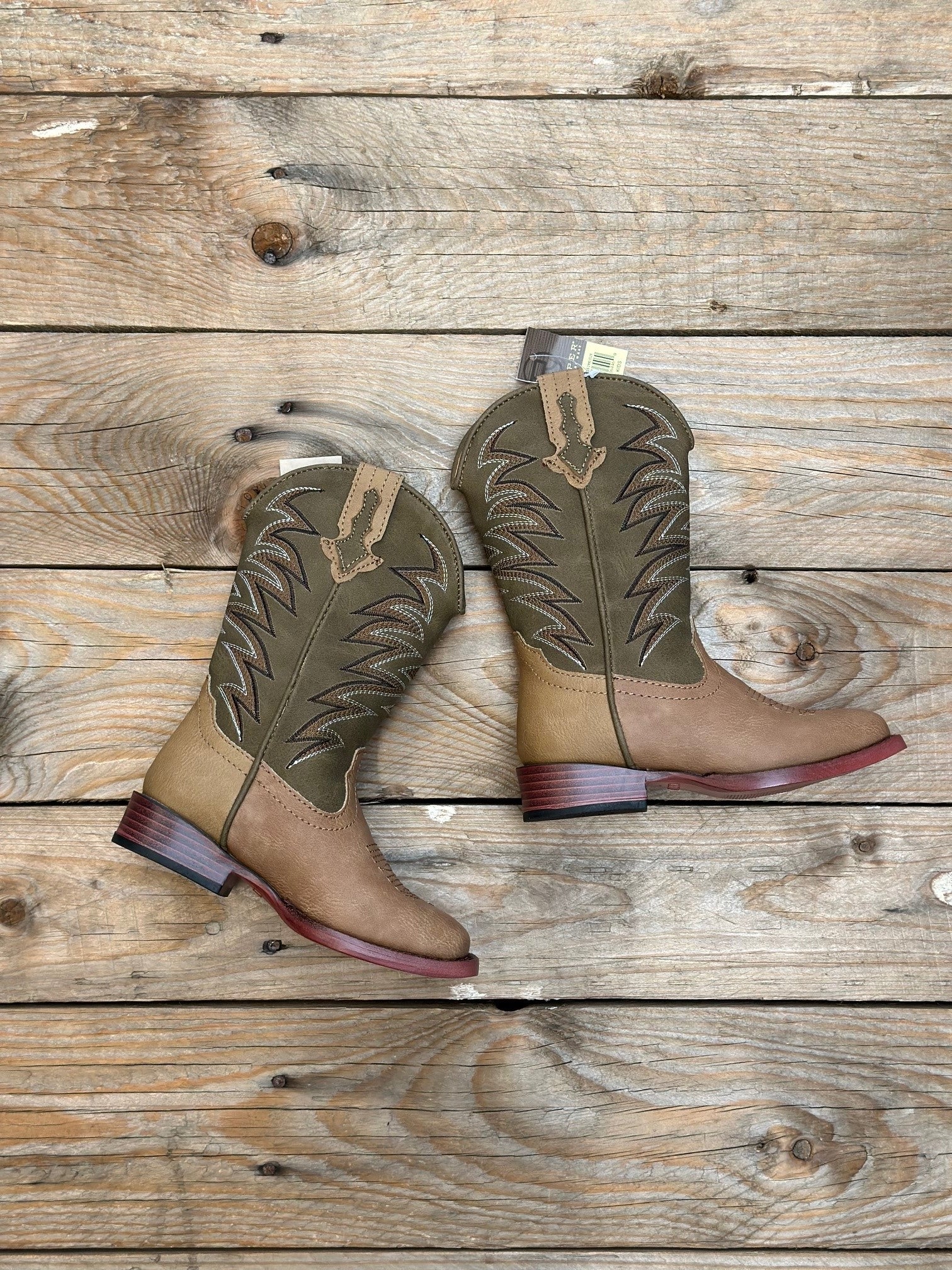 Kids Roper Clint Boot - Tan / Olive (6874854555725)