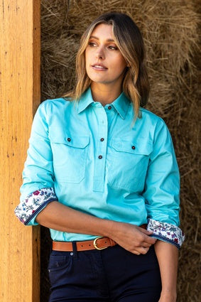Womens Thomas Cook Light Half Button LS Shirt - Choose Colour (7336667349069)