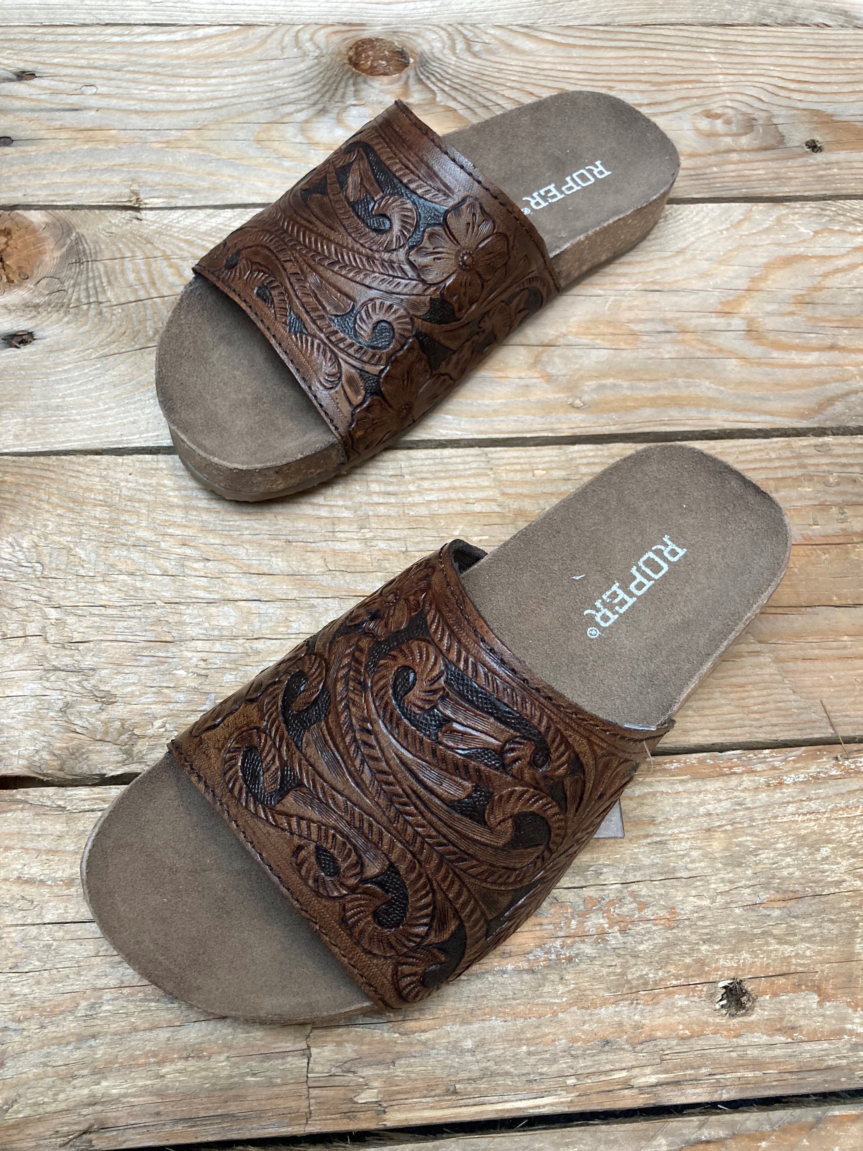 Womens Roper Destiny Cognac Leather Slide (6910795251789)