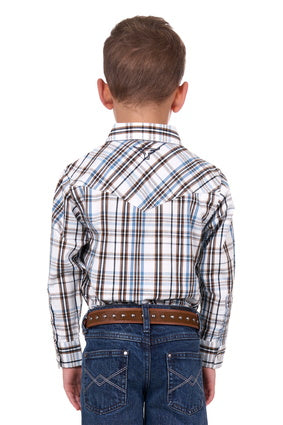 Boys Pure Western Evan LS Shirt - White / Tan (7328003620941)