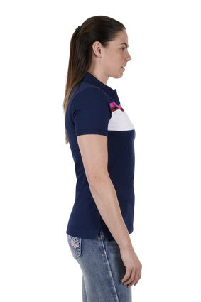 Womens Pure Western Faye Polo Shirt - Navy (6895106916429)