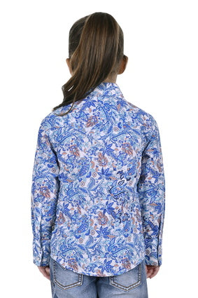 Girls Pure Western Frances LS Shirt - Blue / Coral (6895100035149)