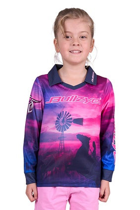 Girls Kids Bullzye Horizon Fishing Shirt - Pink / Blue (7350928146509)