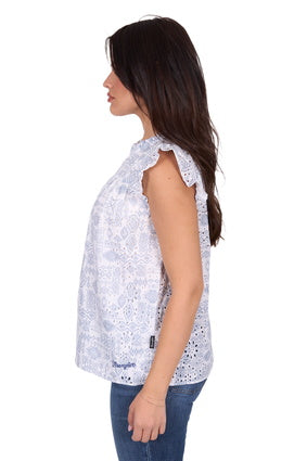 Womens Wrangler Harlow Flutter Sleeve Blouse - Blue (7552900366413)