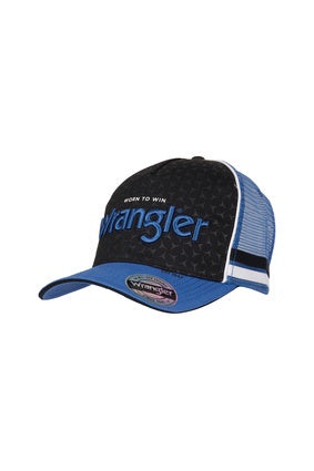 Wrangler Jack High Profile Trucker Cap - Black / Royal Blue (7362444165197)