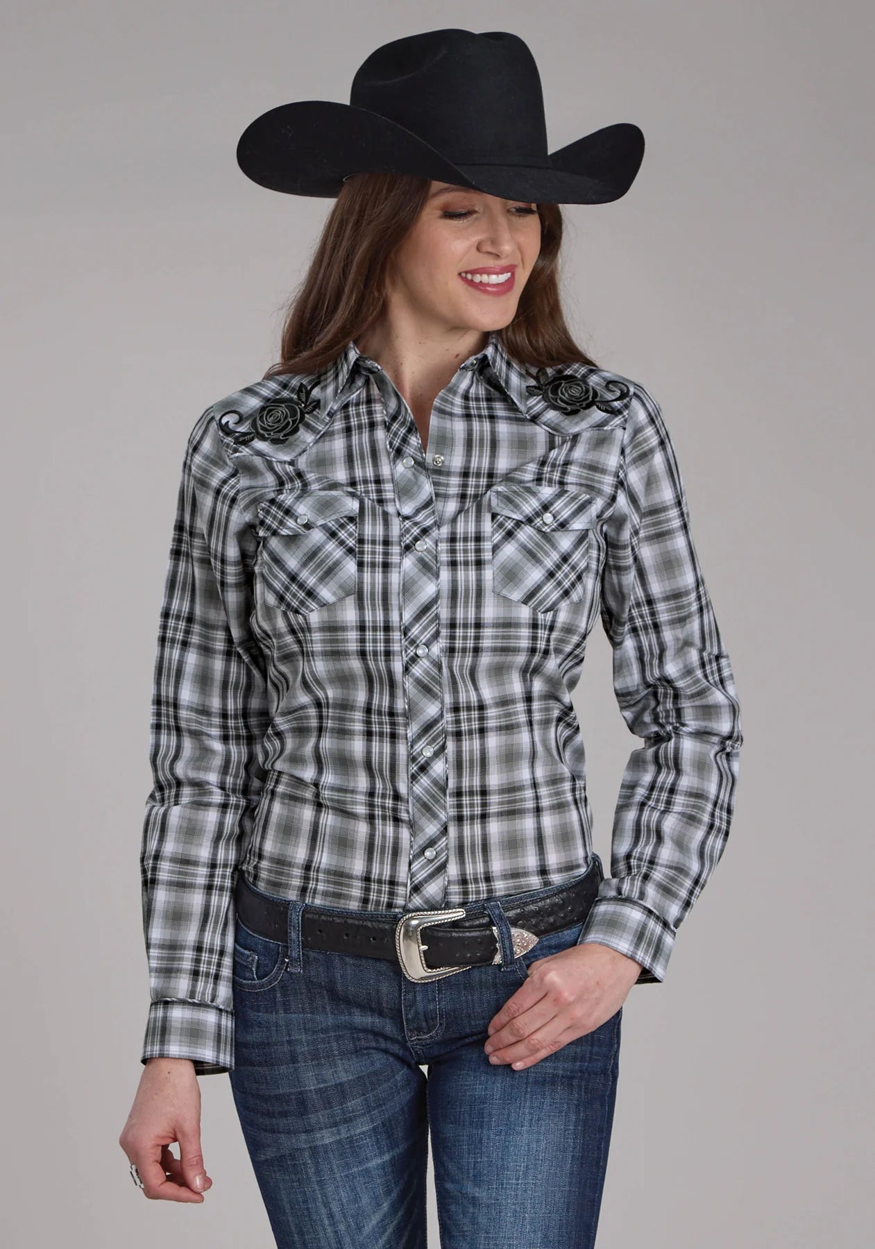 Womens Roper Karman Special LS Shirt - Grey Rose (7434566336589)