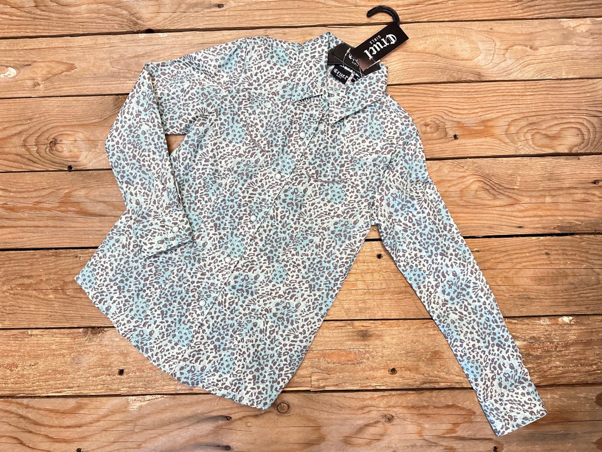 Girls Cruel Denim Turquoise Leopard Shirt (6815069143117)