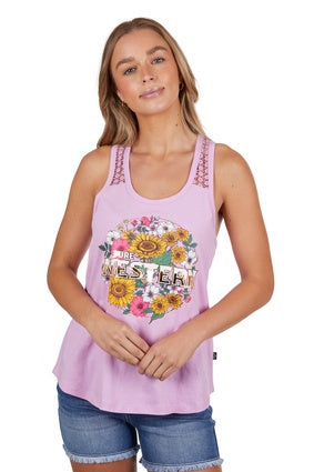 Womens Pure Western Loretta Tank Singlet - Pink (7327721291853)