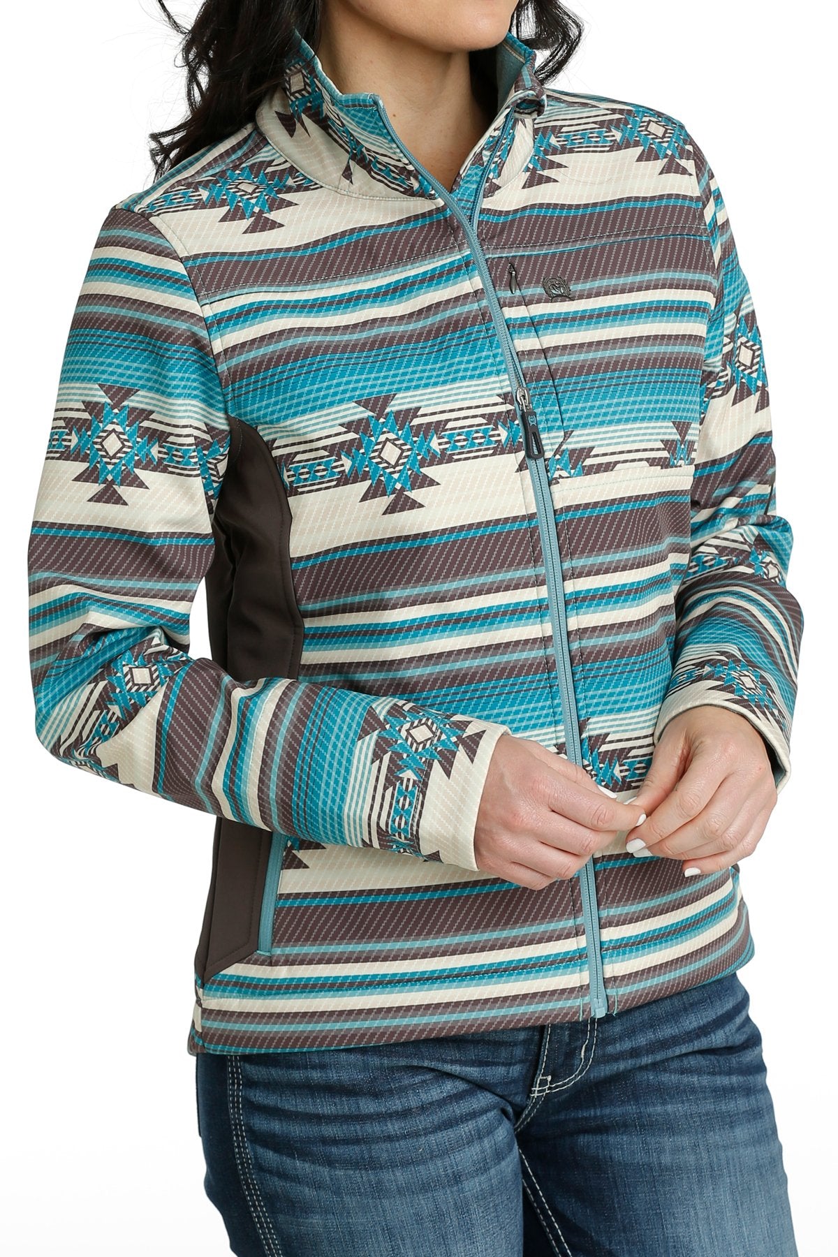 Ladies Cinch Concealed Carry Bonded Jacket - Turquoise Aztec (7012105519181)