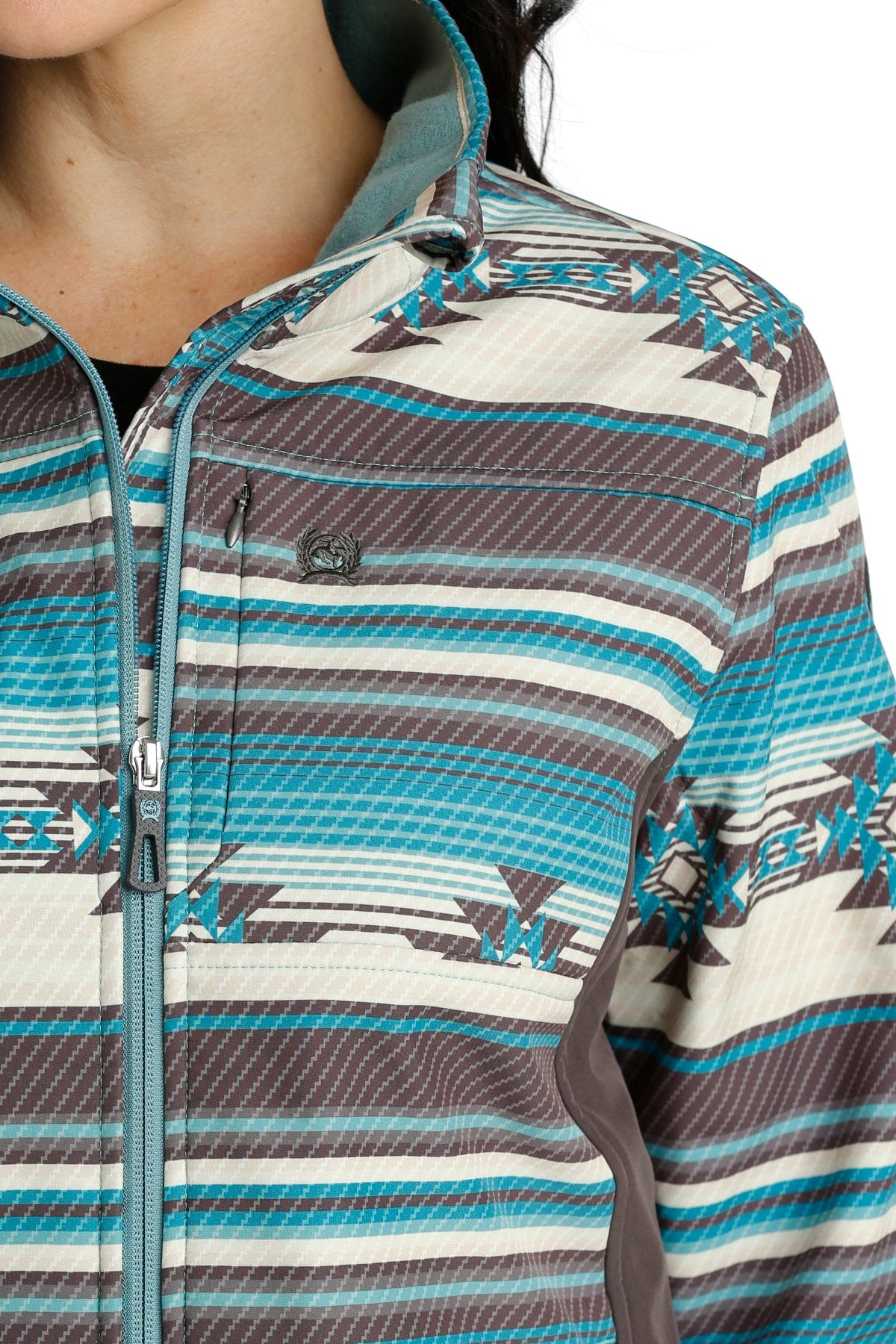 Ladies Cinch Concealed Carry Bonded Jacket - Turquoise Aztec (7012105519181)