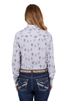 Womens Pure Western Mavis LS Shirt - Cactus Navy (7327694585933)