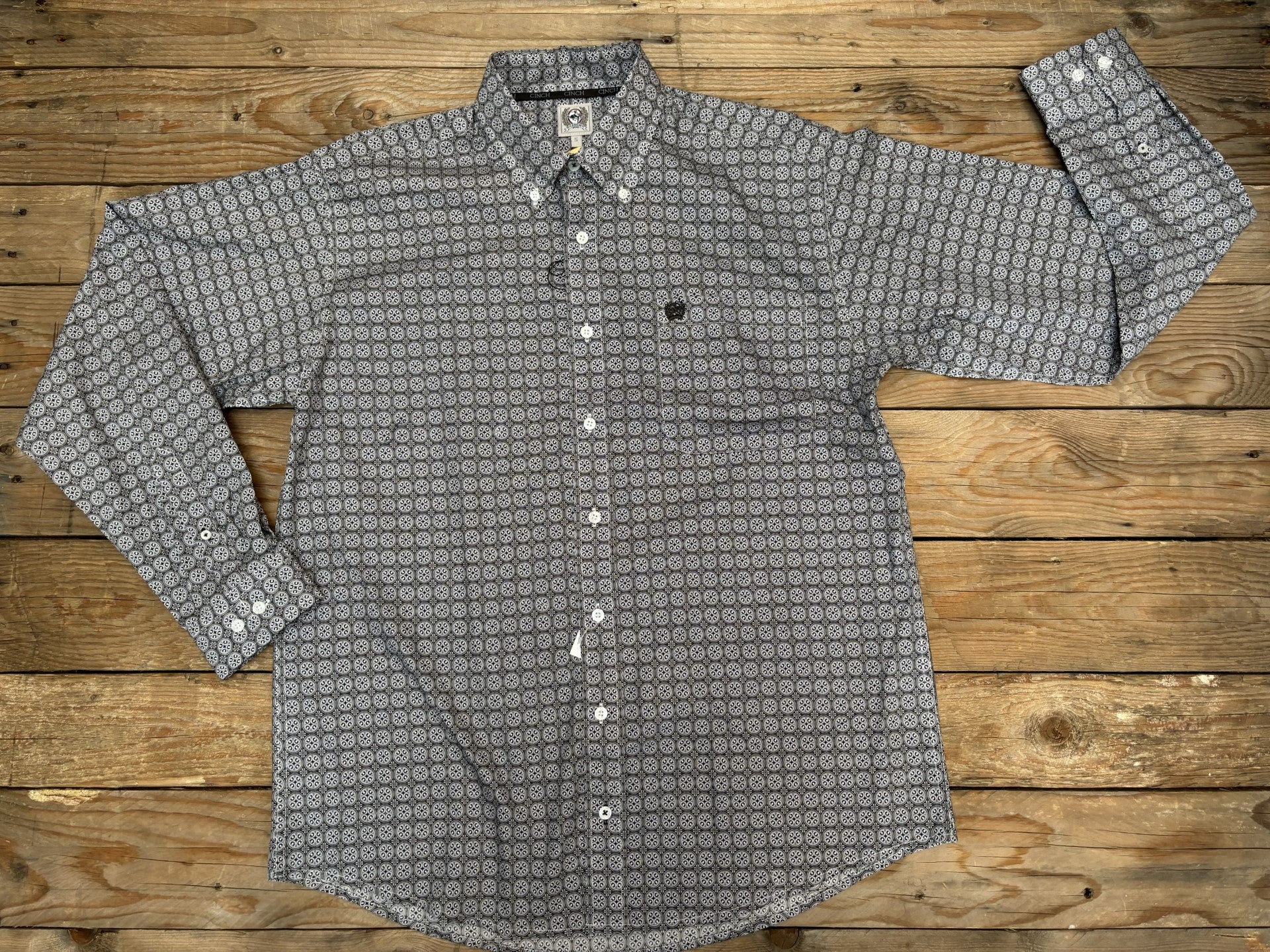 Mens Cinch Medallion Button Down Shirt - White / Grey (7012106174541)