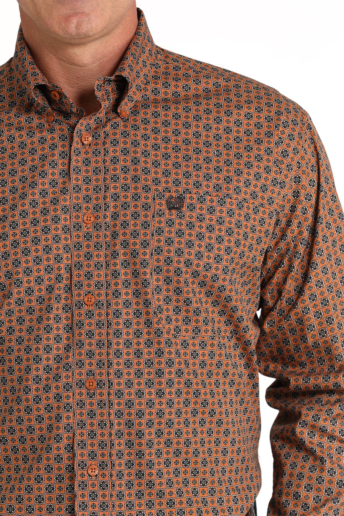 Mens Cinch Geometric Gold Print Button Down Shirt (7497069756493)