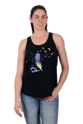 Womens Pure Western Lennox Tank Singlet - Black (6895101935693)