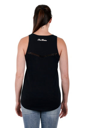 Womens Pure Western Lennox Tank Singlet - Black (6895101935693)
