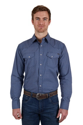 Mens Pure Western Melville LS Shirt - Navy / White (7033678987341)
