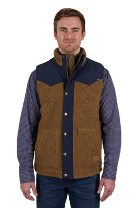 Mens Pure Western Martin Reversible Vest - Tan / Navy (7041902477389)
