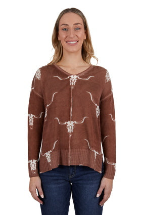 Womens Pure Western Veola Knitted Pullover - Brown (7033677185101)