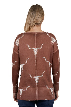 Womens Pure Western Veola Knitted Pullover - Brown (7033677185101)