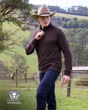 Mens Pure Western Troy 1/4 Zip Pullover - Chocolate (7442415779917)