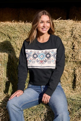 Womens Pure Western Clara Crew Sweater - Charcoal Marle (7453215064141)