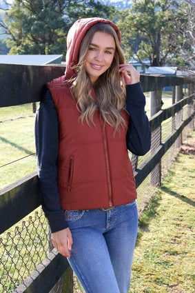 Womens Pure Western Holly Puffer Vest - Rust (7472652681293)