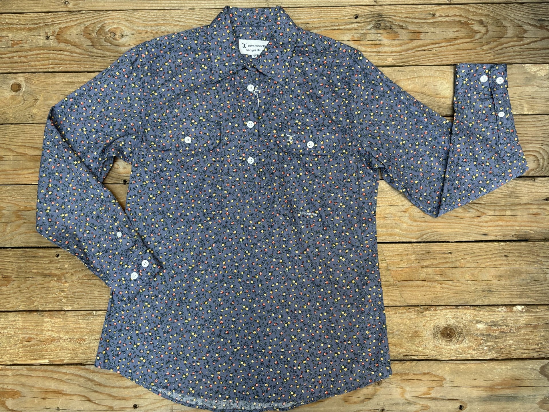 Womens Just Country Georgie Half Button Workshirt - Periwinkle Mini Rose (6916189782093)