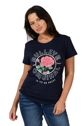 Womens Bullzye Rose Tee Tshirt - Navy (7350928736333)