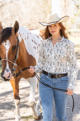 Womens Wrangler Sadie LS Shirt - Cactus Print (7336667578445)