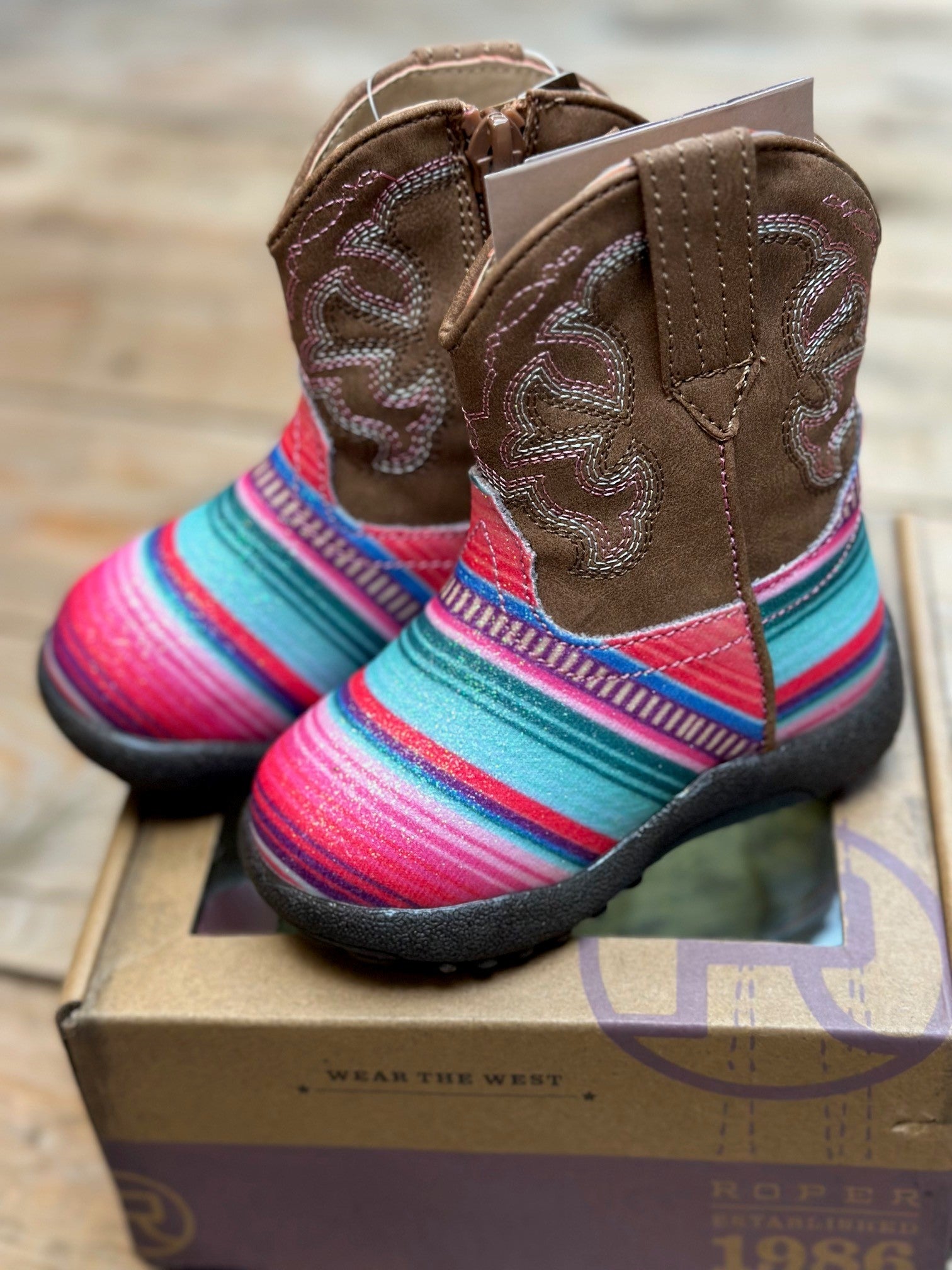 Infant Roper Glitter Serape Cowbaby Boot - Serape / Tan (6874857144397)