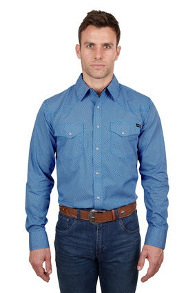 Mens Pure Western Seth LS Shirt - Royal / Orange (7327689736269)
