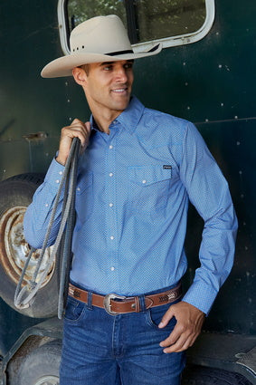 Mens Pure Western Seth LS Shirt - Royal / Orange (7327689736269)