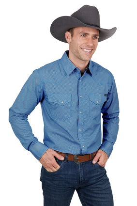 Mens Pure Western Seth LS Shirt - Royal / Orange (7327689736269)
