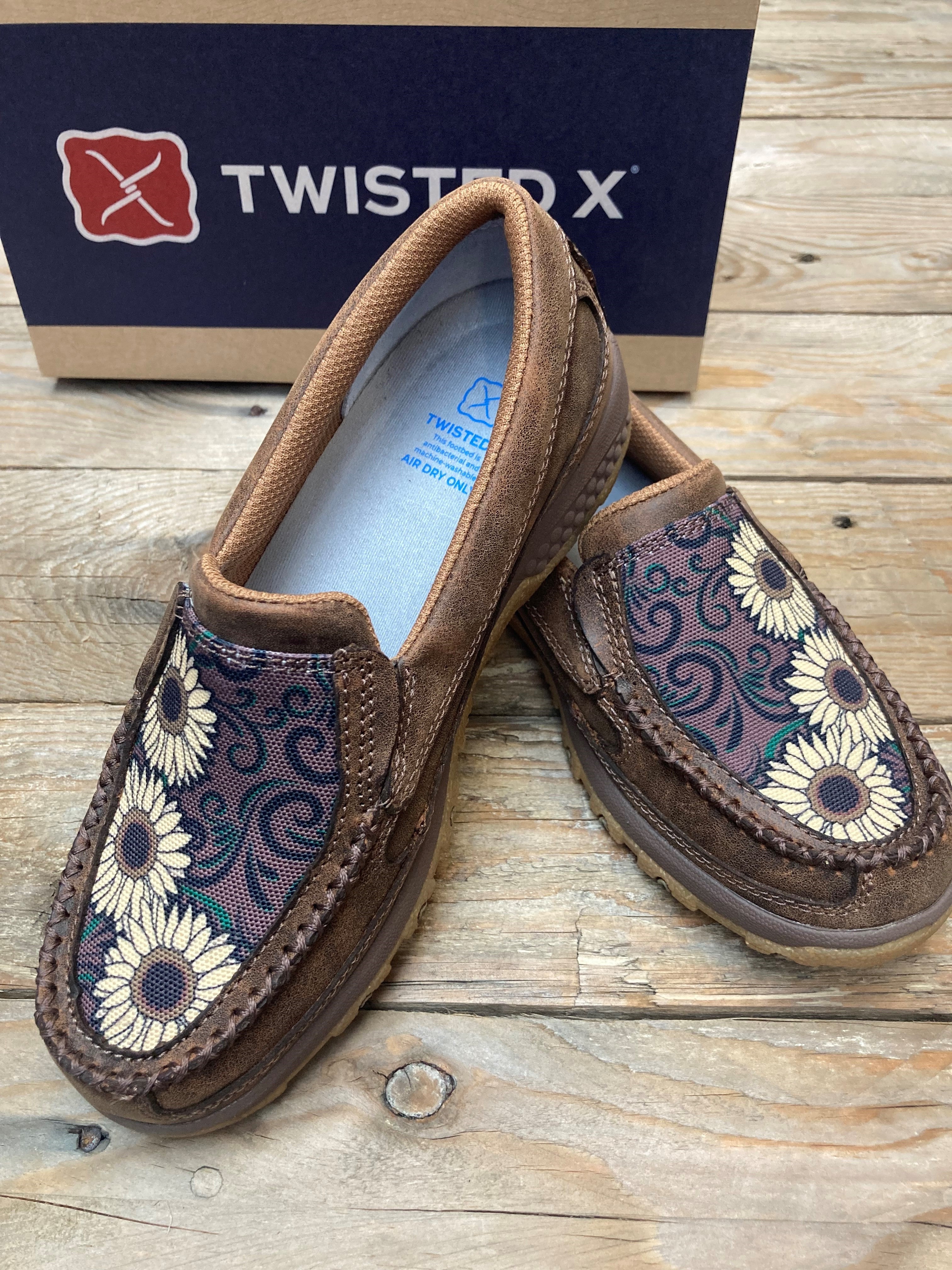 Womens Twisted X Sunflower Trio Cell Stretch Moc - Sunflower / Brown (6874827685965)
