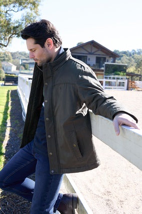 Mens Thomas Cook Will Faux Oilskin Jacket - Olive (7510452174925)