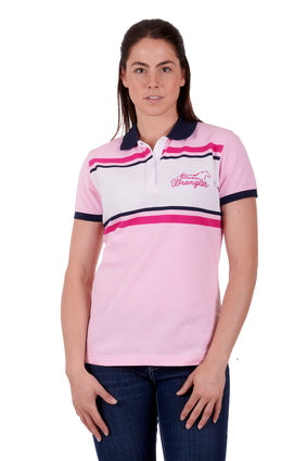 Womens Wrangler Selena Polo Shirt - Pink / Navy (6894491369549)