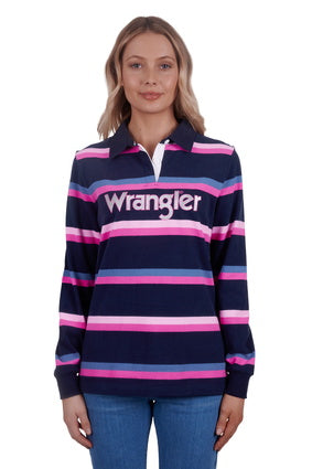 Womens Wrangler Jada Rugby Shirt - Navy / Pink (7025729962061)