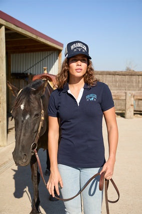 Womens Wrangler Eliza Short Sleeve Polo Shirt - Navy (7553547993165)
