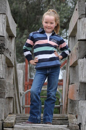 Girls Kids Wrangler Camden Rugby Shirt - Navy / Multi (7443613417549)