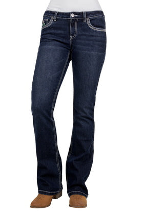 Womens Pure Western Zoe Boot Cut Mid Rise Denim Jean 34 Leg (7327247335501)